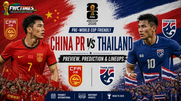 China PR vs Thailand Preview, Prediction & Lineups Pre-World Cup Friendly graphic featuring both teams, predicted lineups, key players, and match analysis.