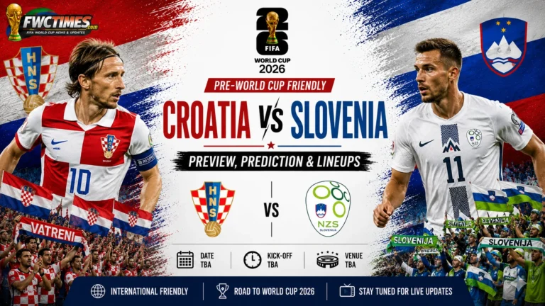 Croatia vs Slovenia Preview, Prediction & Lineups Pre-World Cup Friendly graphic featuring both teams, key players, predicted lineups, and match analysis.