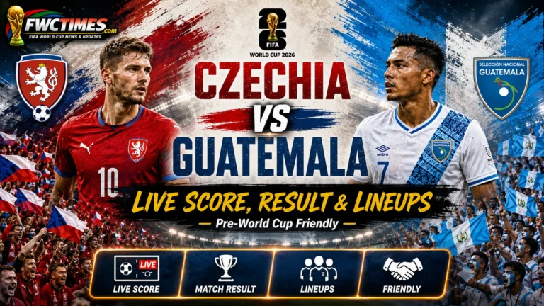 Czechia vs Guatemala live score, result and lineups displayed before the Pre-World Cup Friendly match, featuring team news and key match updates.
