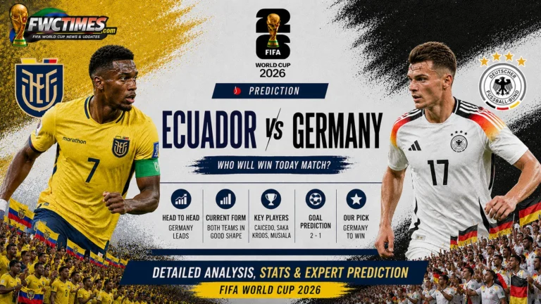 Ecuador vs Germany prediction guide with match preview, winning chances, team form, key stats, and who may win today’s World Cup clash.