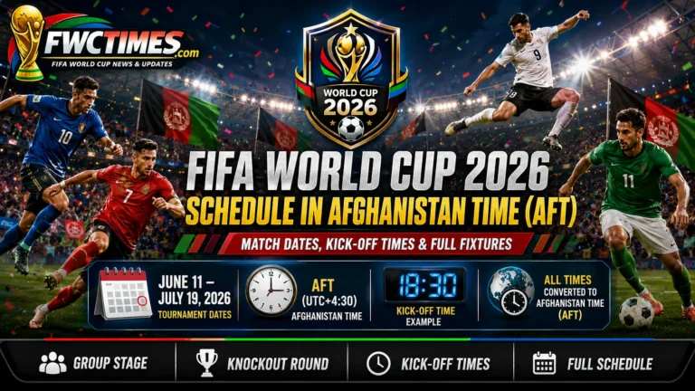 FIFA World Cup 2026 schedule in Afghanistan Time AFT with match dates, kickoff times, group stage, knockout round, and full fixtures.