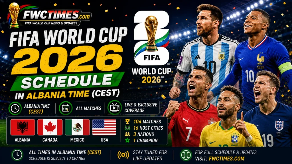 FIFA World Cup 2026 schedule in Albania time CEST with fixtures, dates, and kick-off times—click to plan every match.