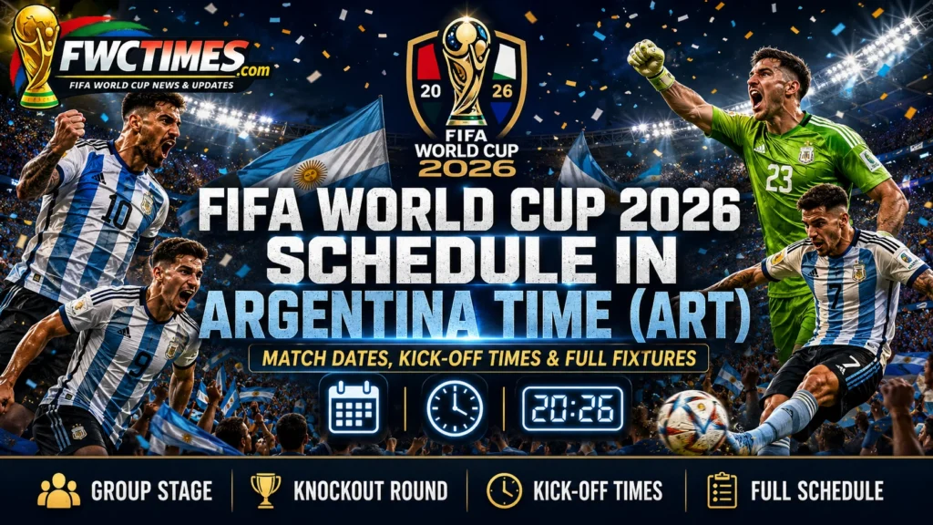 FIFA World Cup 2026 schedule in Argentina Time ART with match dates, kickoff times, group stage, knockout round, and full fixtures.