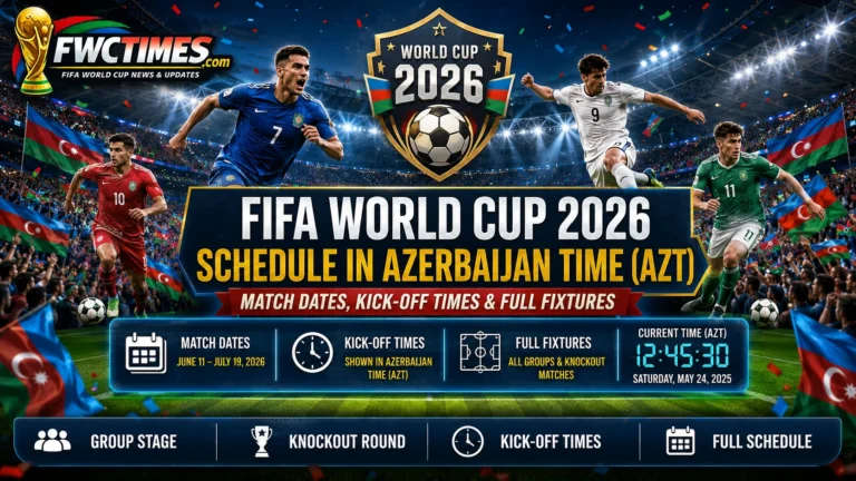 FIFA World Cup 2026 schedule in Azerbaijan Time AZT with match dates, kickoff times, group stage, knockout round, and full fixtures.