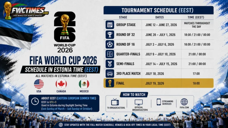 FIFA World Cup 2026 schedule in Estonia time EEST with fixtures, dates, and kick-off times—click to plan every match.