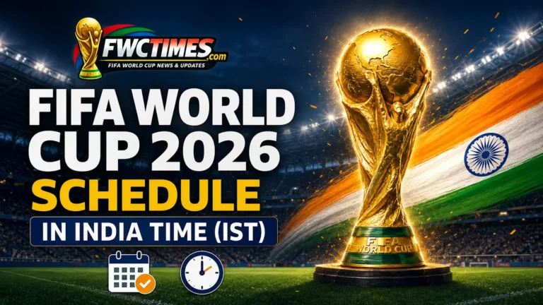 FIFA World Cup 2026 Schedule in India Time (IST) graphic featuring match dates, kickoff times, fixtures, and complete tournament schedule in IST.