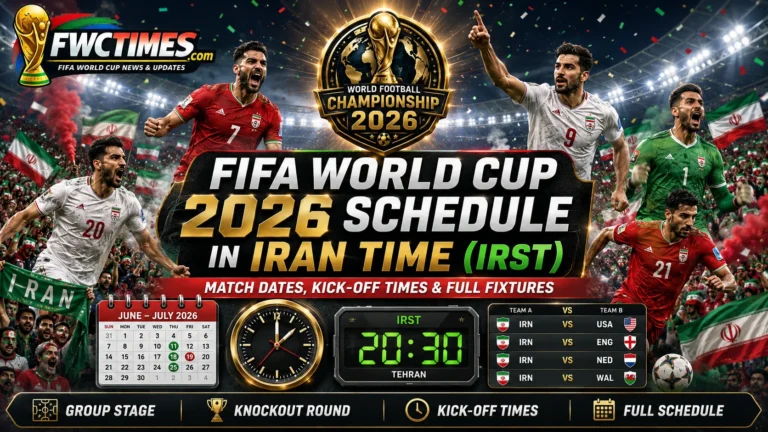 FIFA World Cup 2026 schedule in Iran Time IRST with match dates, kickoff times, group stage, knockout round, and full fixtures.