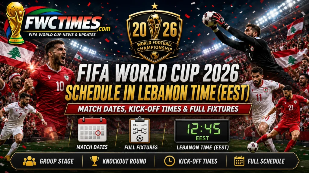 FIFA World Cup 2026 schedule in Lebanon Time EEST with match dates, kickoff times, group stage, knockout round, and full fixtures.