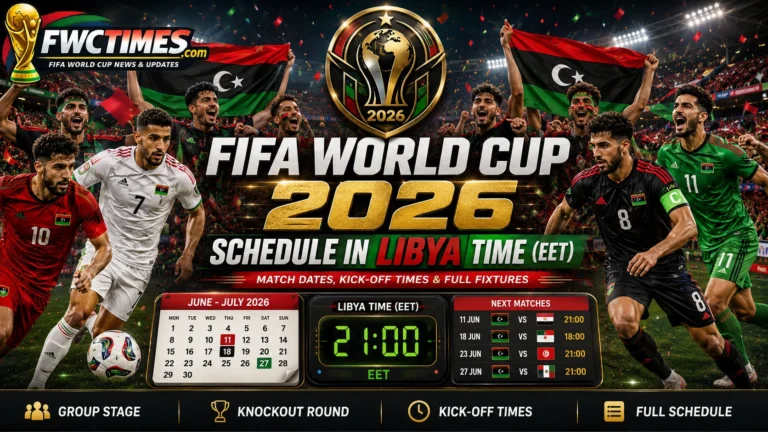 FIFA World Cup 2026 schedule in Libya Time EET with match dates, kickoff times, group stage, knockout round, and full fixtures.