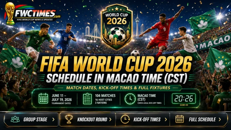 FIFA World Cup 2026 schedule in Macao Time CST with match dates, kickoff times, group stage, knockout round, and full fixtures.