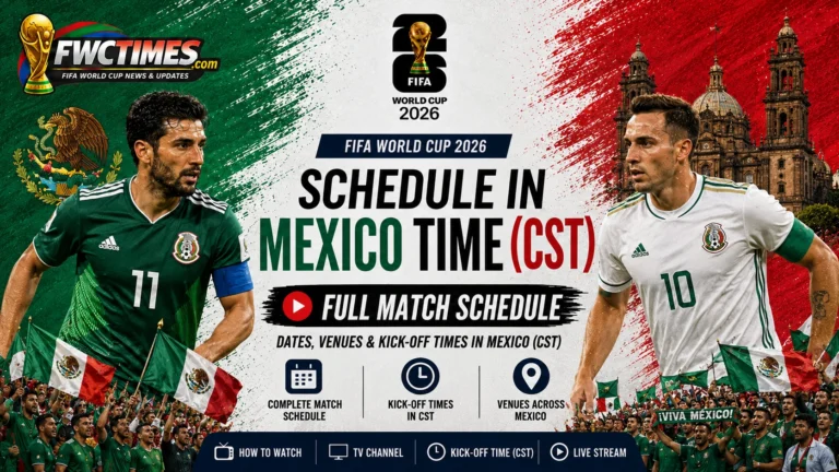 FIFA World Cup 2026 schedule in Mexico Time with CST match dates, kickoff times, venues, and key fixtures for fans.