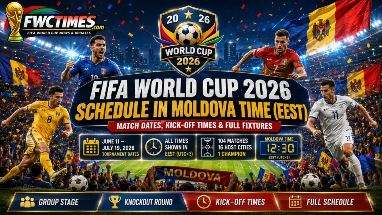 FIFA World Cup 2026 schedule in Moldova Time EEST with match dates, kickoff times, group stage, knockout round, and full fixtures.