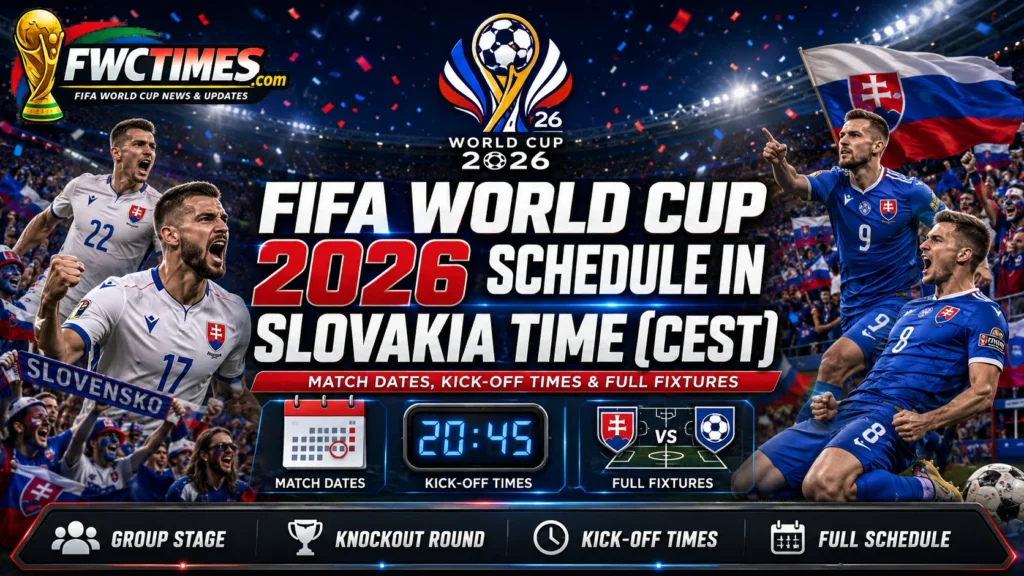 FIFA World Cup 2026 schedule in Slovakia Time CEST with match dates, kickoff times, group stage, knockout round, and full fixtures.