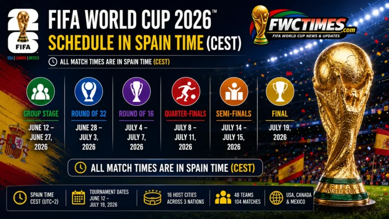 FIFA World Cup 2026 schedule in Spain time CEST with fixtures, dates, and kick-off times—click to plan every match.