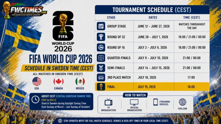 FIFA World Cup 2026 schedule in Sweden time CEST with fixtures, dates, and kick-off times—click to plan every match.