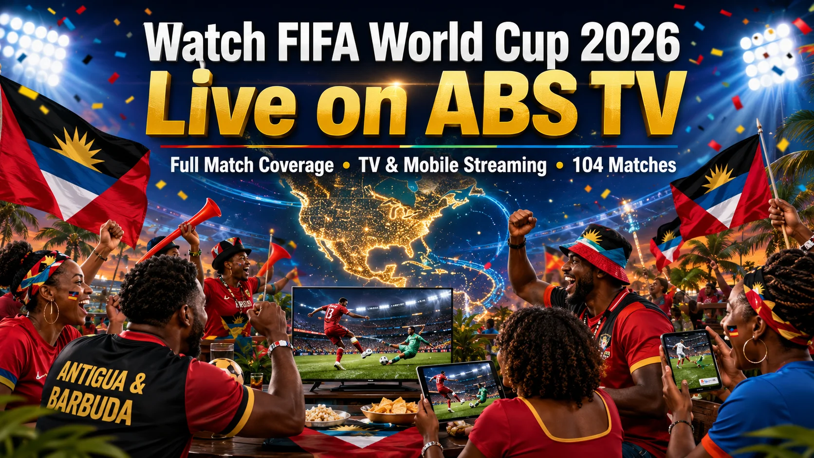 Watch FIFA World Cup 2026 live on ABS TV with Caribbean fans, TV coverage, mobile streaming, and live match action.
