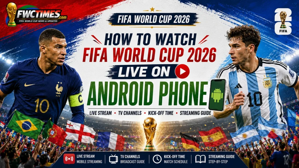Watch FIFA World Cup 2026 live on Android phone with streaming apps, TV channels, match schedules, and easy mobile viewing tips.