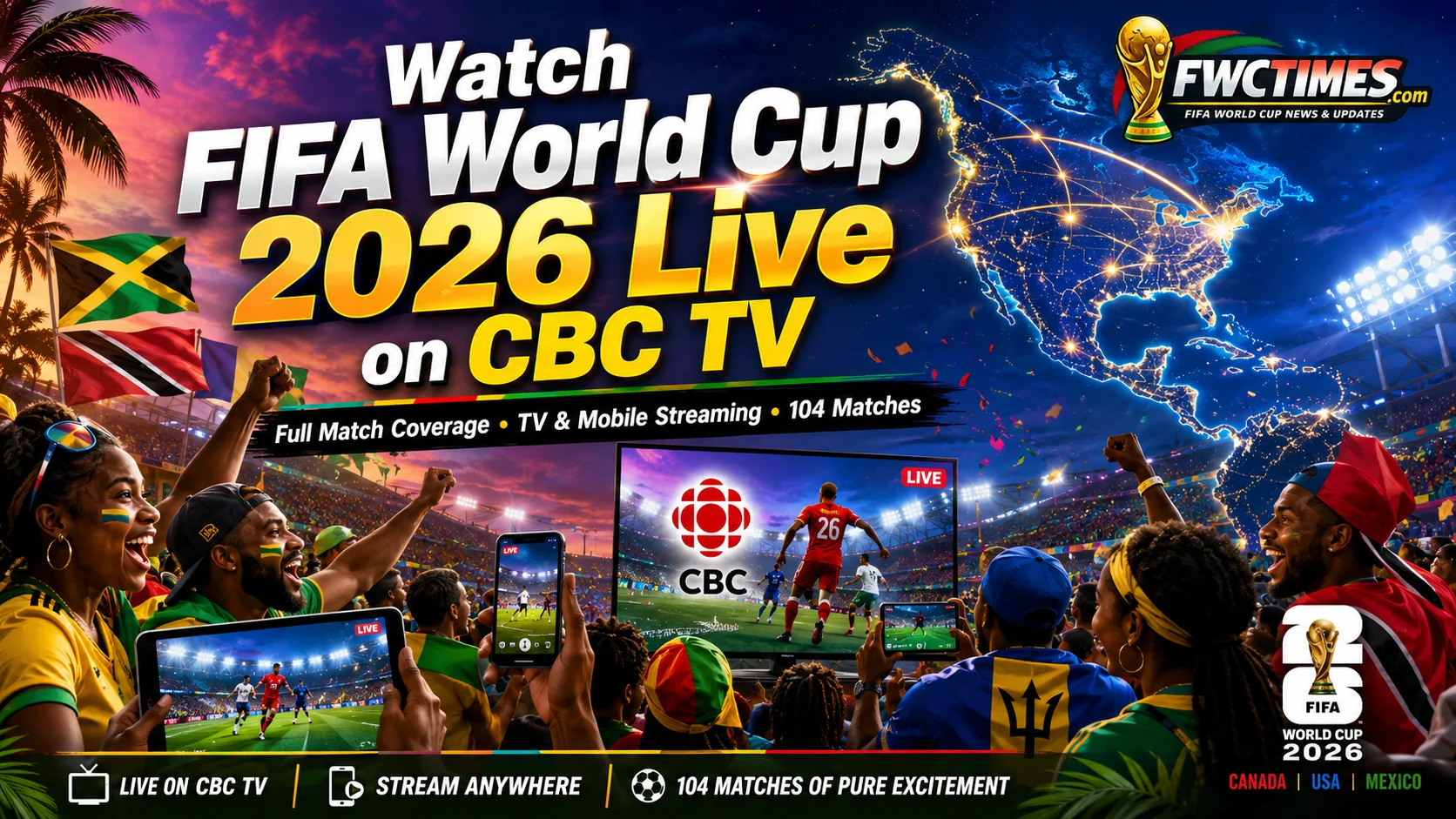 Caribbean fans watch FIFA World Cup 2026 live on CBC TV with full match coverage, TV broadcasts, and mobile streaming.