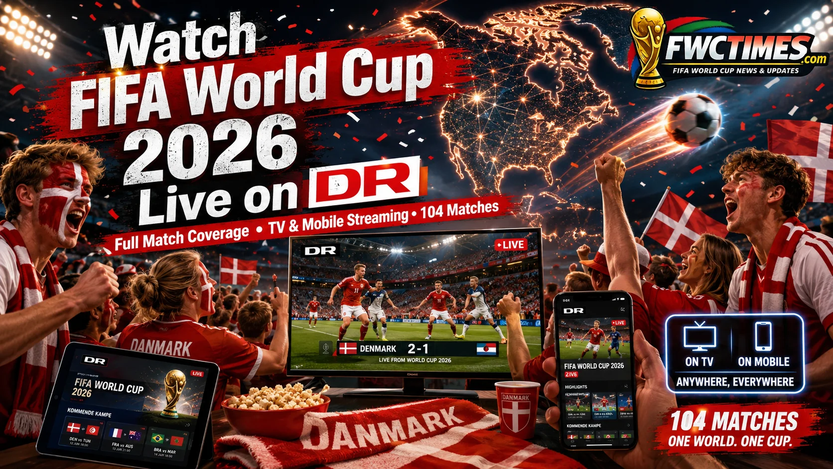 Danish fans watch FIFA World Cup 2026 live on DR with TV coverage, mobile streaming, and complete match action.