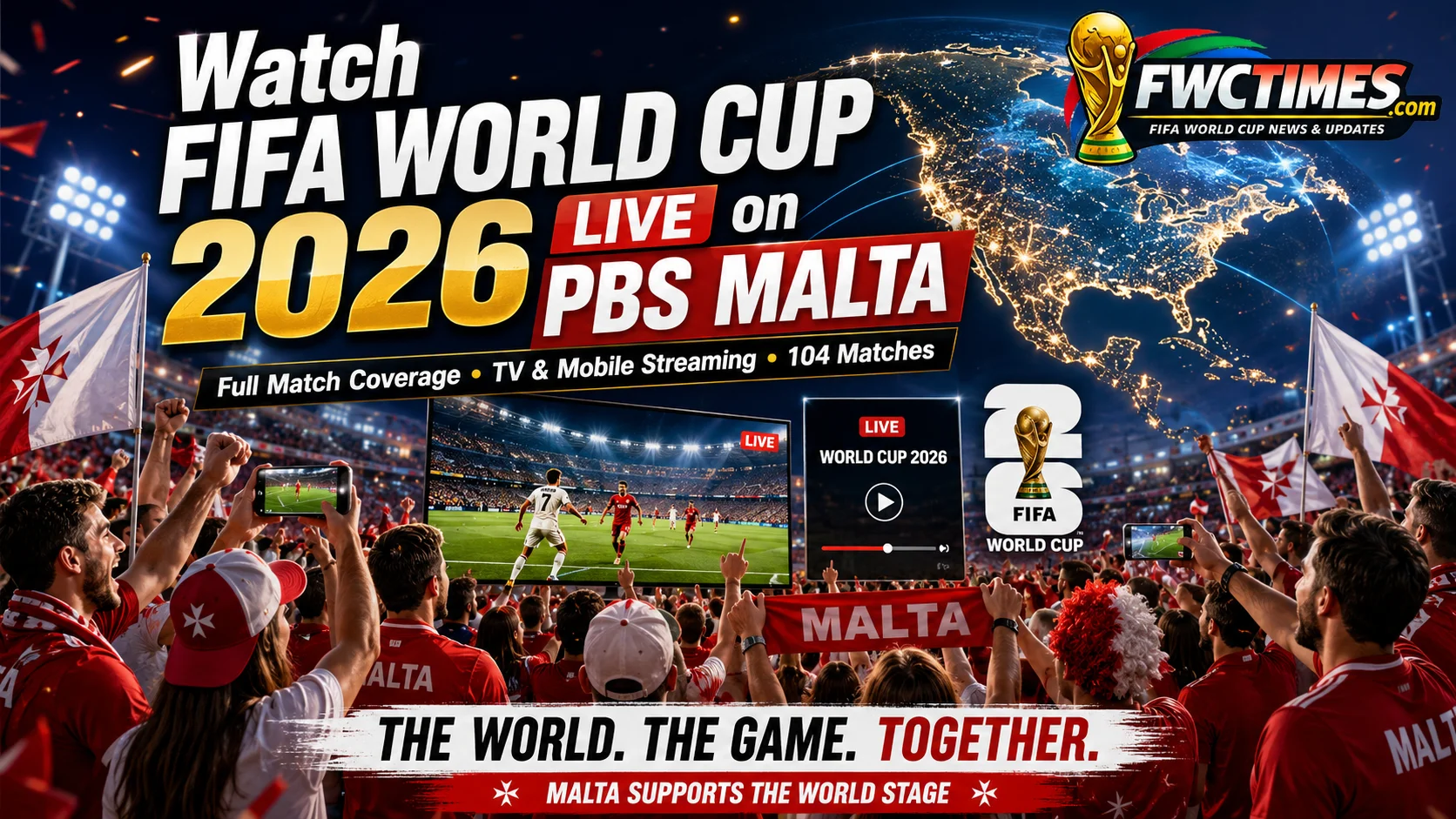 Maltese fans watch FIFA World Cup 2026 live on PBS Malta with TV coverage, mobile streaming, and match action.