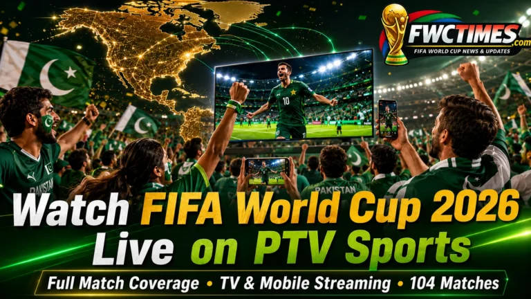 Pakistani fans watch FIFA World Cup 2026 live on PTV Sports with TV coverage, mobile streaming, and match action.
