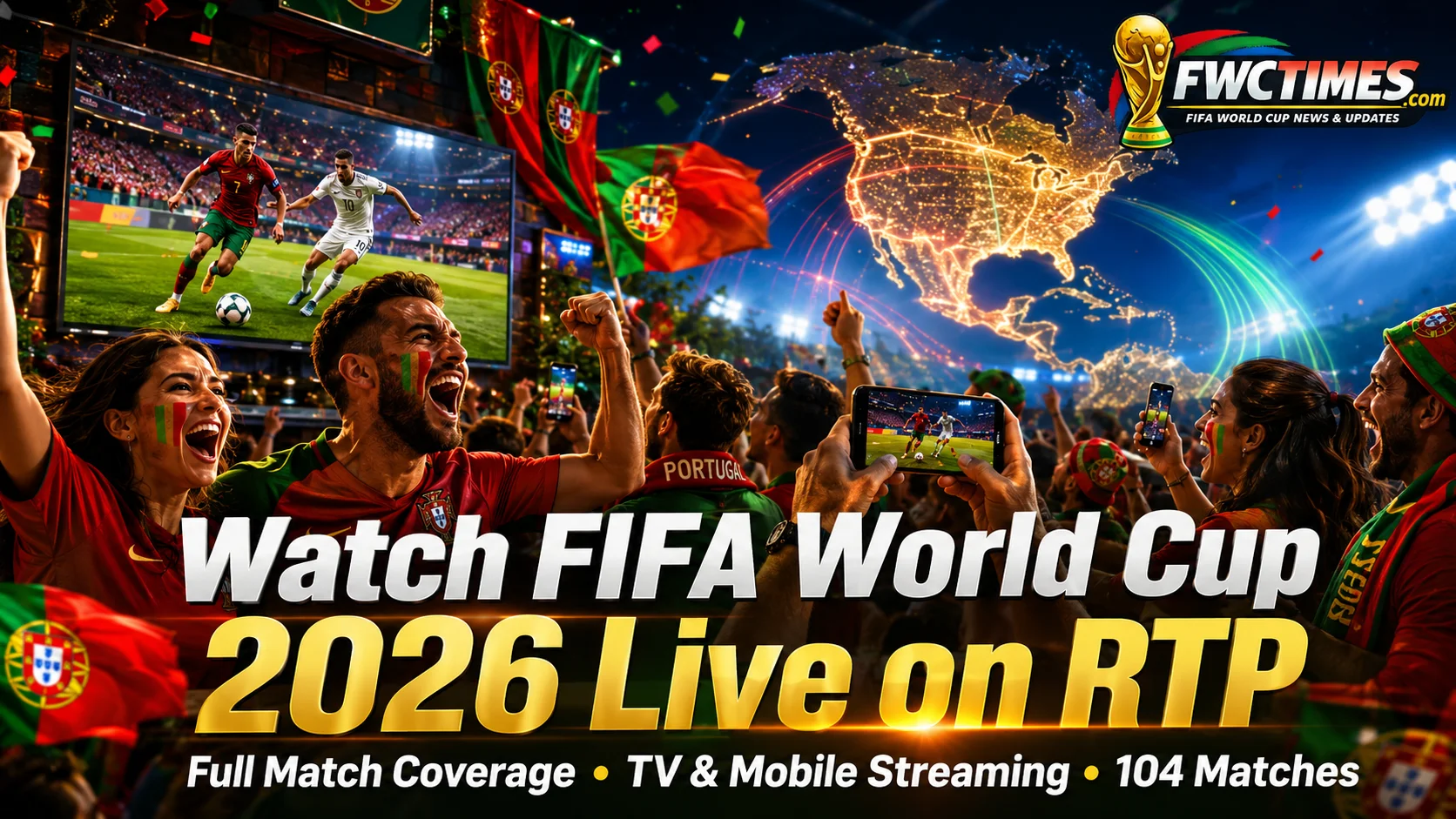 Portuguese fans watch FIFA World Cup 2026 live on RTP with TV broadcasts, mobile streaming, and complete match coverage.