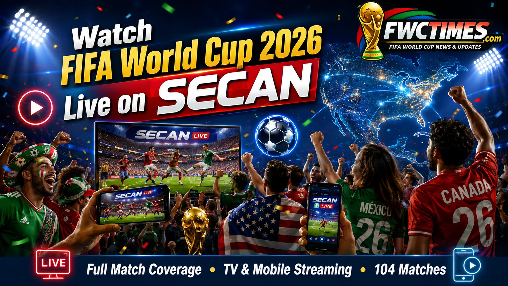 Watch FIFA World Cup 2026 live on SECAN with football fans, TV coverage, mobile streaming, and full match action.