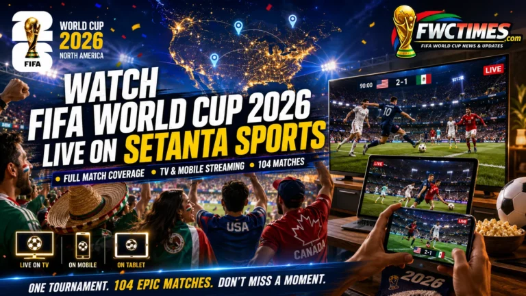 Watch FIFA World Cup 2026 live on Setanta Sports with TV broadcasts, mobile streaming, fans, and 104 matches.
