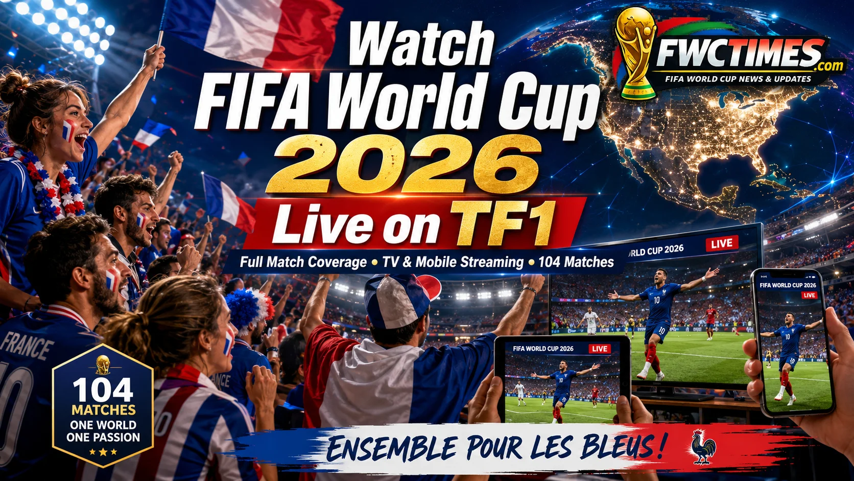 French fans watch FIFA World Cup 2026 live on TF1 with TV coverage, mobile streaming, and complete match action.