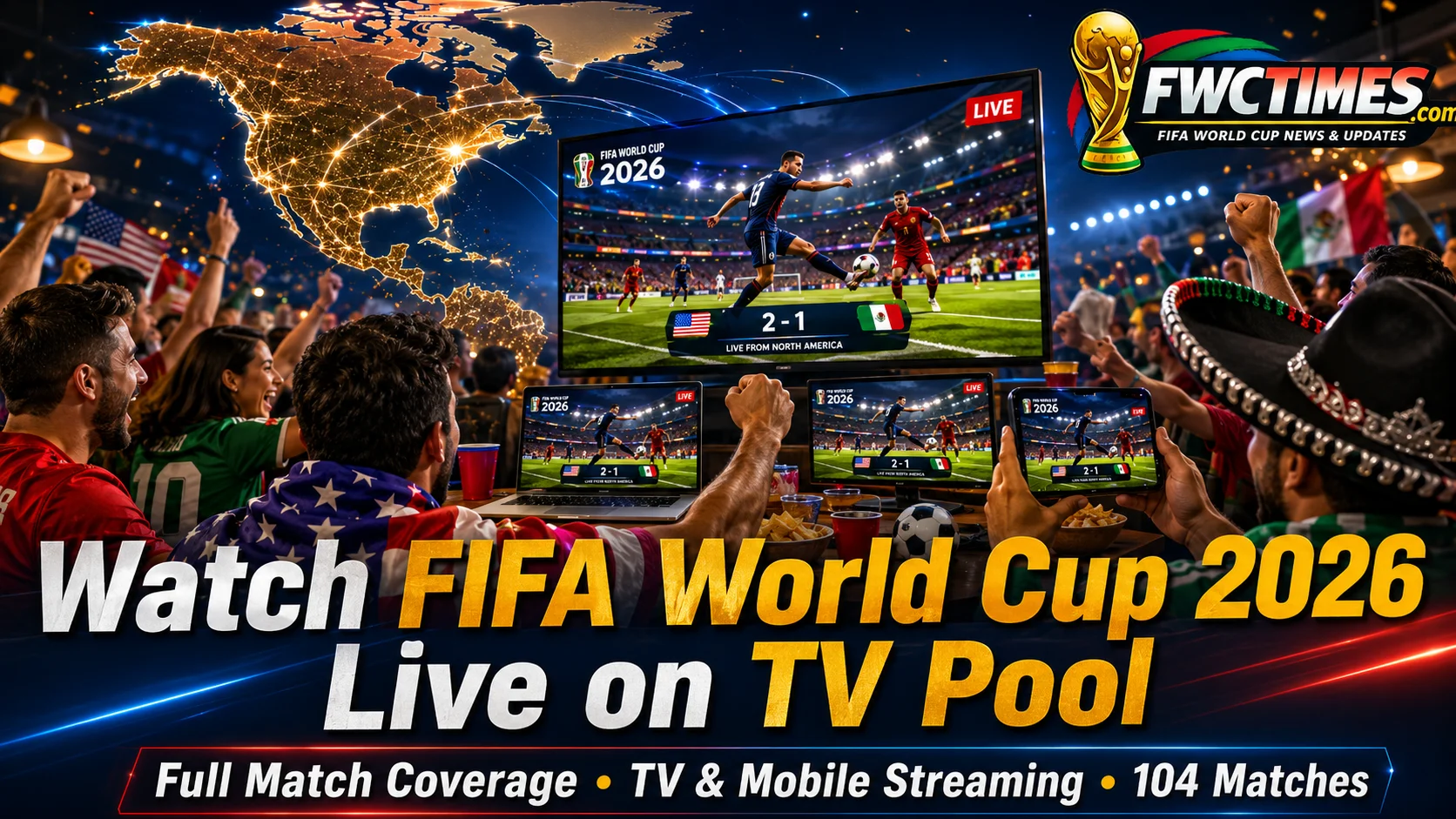 Watch FIFA World Cup 2026 live on TV Pool with TV coverage, mobile streaming, football fans, and full match action.