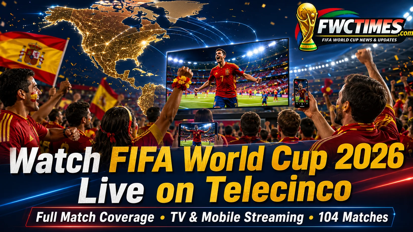 Spanish fans watch FIFA World Cup 2026 live on Telecinco with TV coverage, mobile streaming, and full match action.