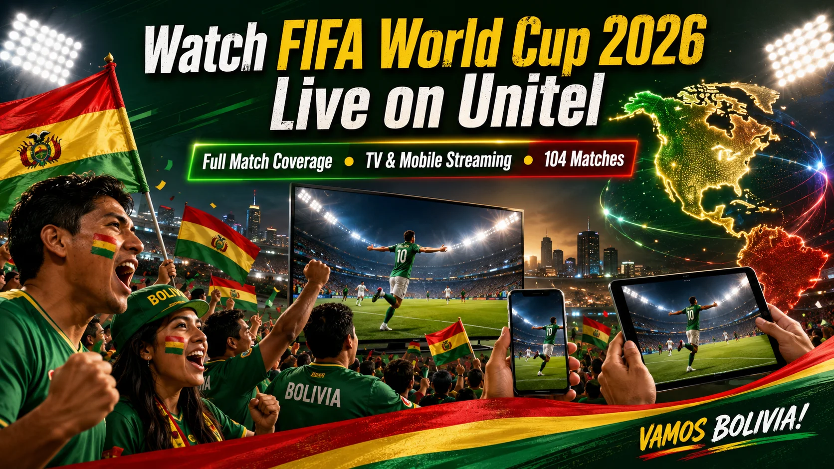Bolivian fans watch FIFA World Cup 2026 live on Unitel with TV coverage, mobile streaming, and match highlights.