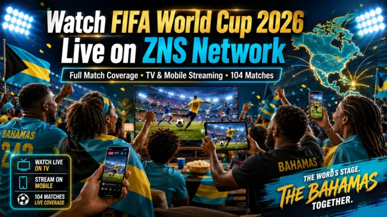 Watch FIFA World Cup 2026 live on ZNS Network with Bahamian fans, TV coverage, mobile streaming, and football action.