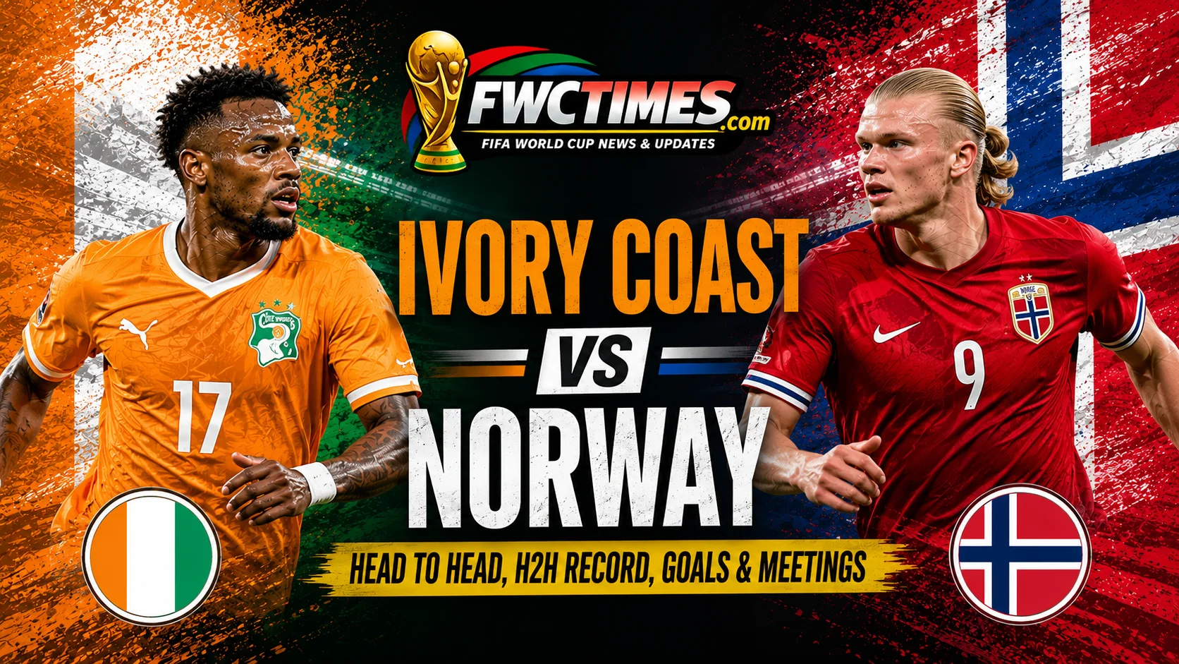 Ivory Coast vs Norway H2H graphic showing head-to-head record, past meetings and goals—click to explore the full match history.