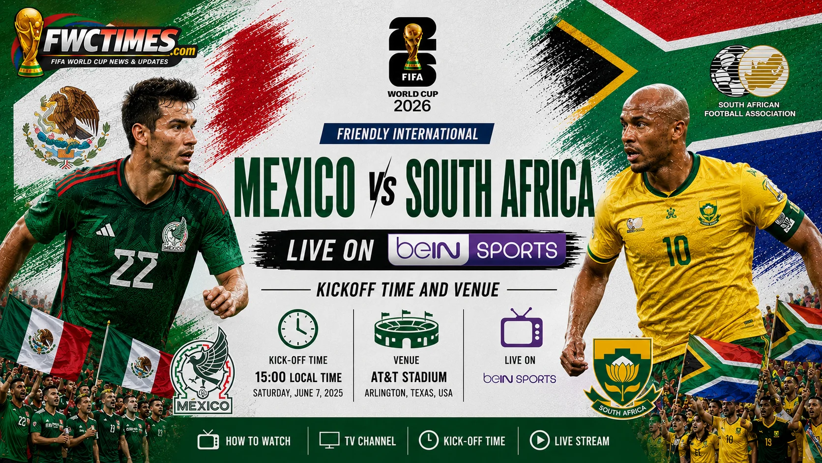 Mexico vs South Africa live on beIN Sports with kickoff time, venue details, and match coverage info for fans ready to watch.