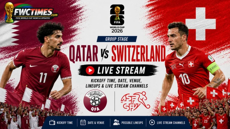 Qatar vs Switzerland match guide with kickoff time, date, venue, lineups, and live stream channels for football fans.