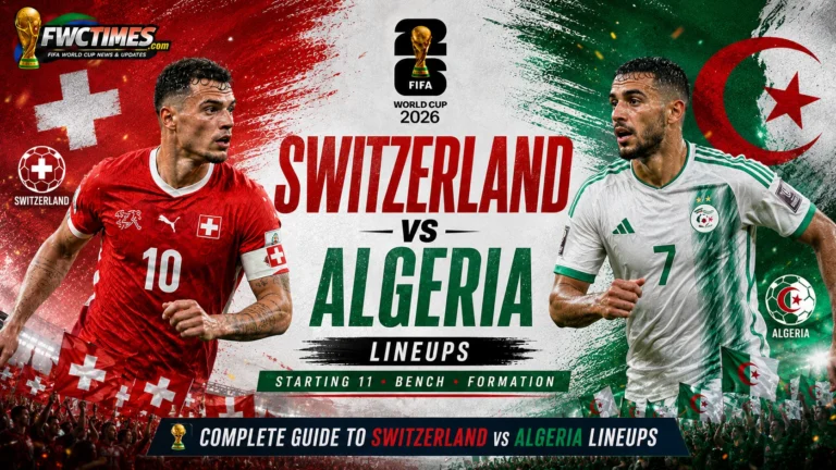 Switzerland vs Algeria lineups graphic showing starting 11, bench players and formation—click to view the full team setup.