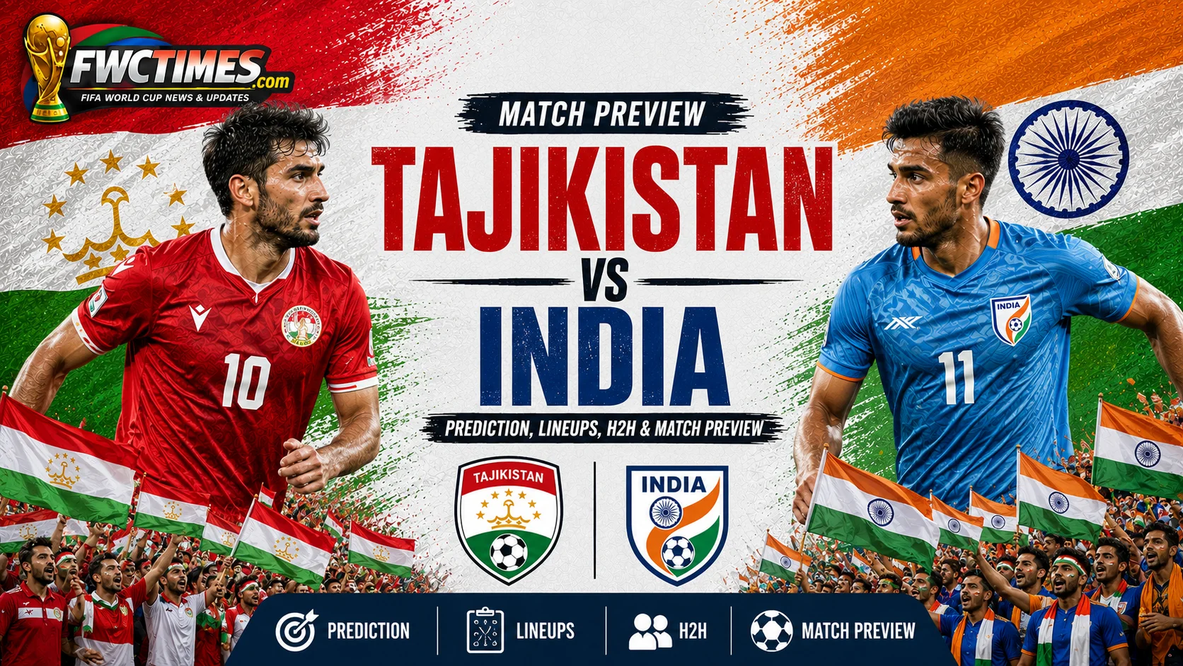 **Alt Text (≤155 characters):** Tajikistan vs India Live Stream, How to Watch, TV Channel & Kick-off Time graphic featuring both teams, streaming info, TV coverage, and match schedule.