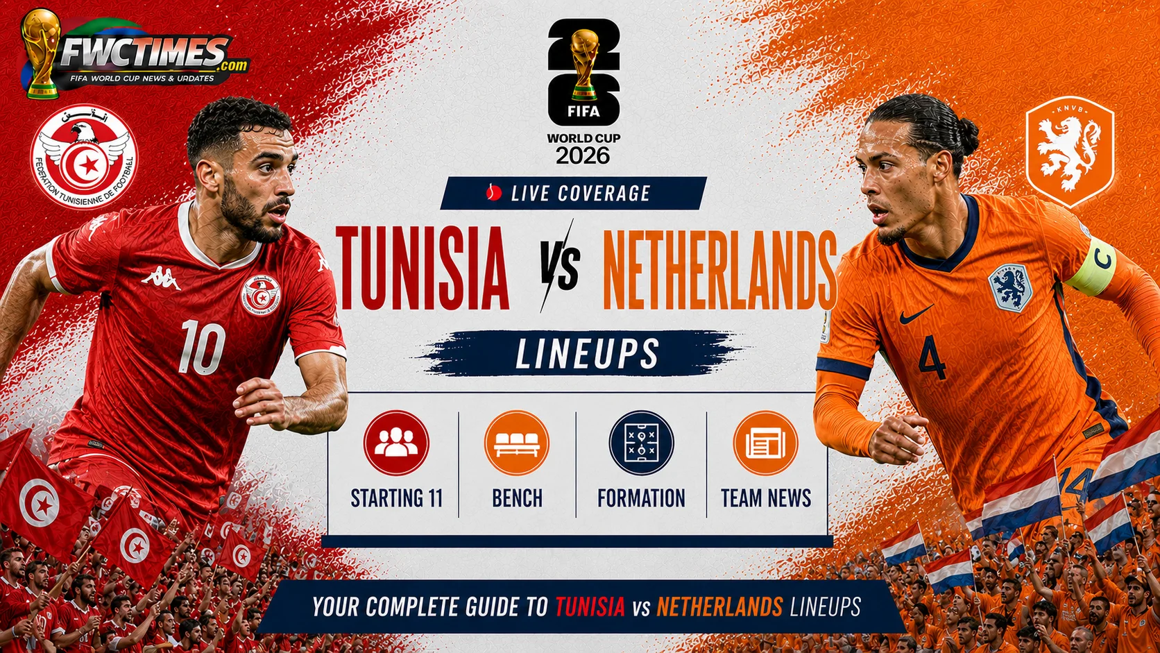 Tunisia vs Netherlands Lineups, Starting 11, Bench & Formation