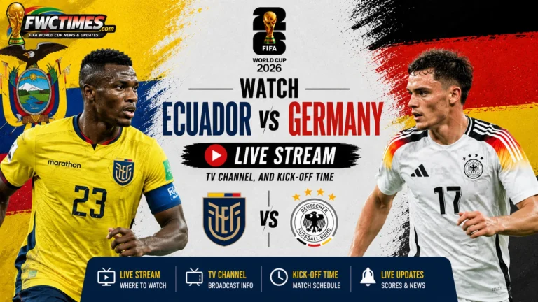 Watch Ecuador vs Germany live stream with TV channel details, kick-off time, match coverage, and viewing guide for football fans.