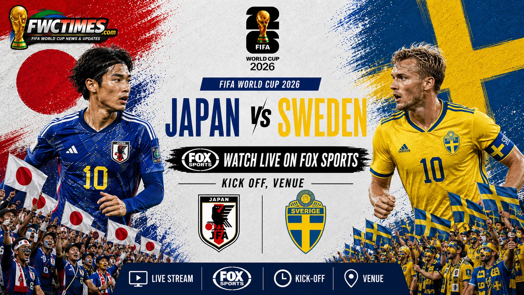 Watch Japan vs Sweden live on FOX Sports with kick-off time, venue details, and World Cup match coverage info for fans.