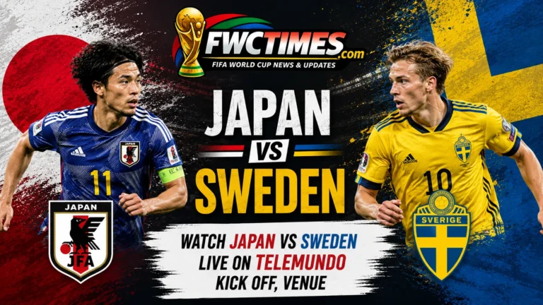 Watch Japan vs Sweden live on Telemundo with kick-off time, venue details, and World Cup match coverage info for fans.