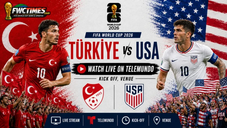 Watch Türkiye vs USA live on Telemundo with kick-off time, venue details, and World Cup match coverage info for fans.