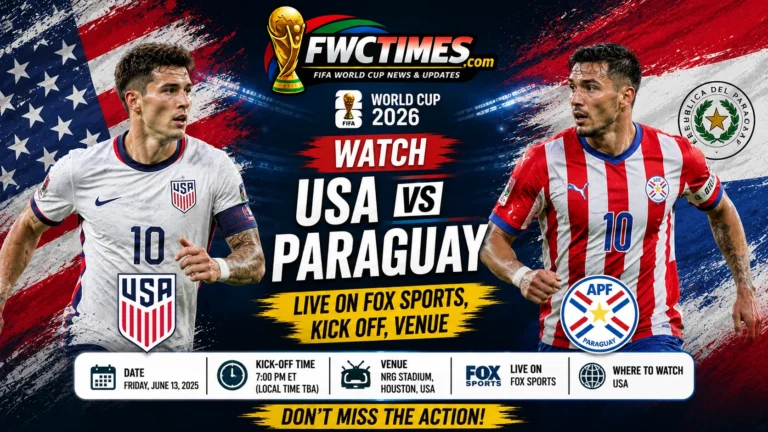 Watch USA vs Paraguay live on FOX Sports with kick-off time, venue details, and match coverage info for football fans.