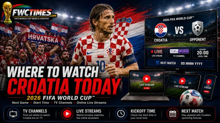 Croatia fans watch the 2026 FIFA World Cup with next match time, TV channel info, live streams, and match updates.