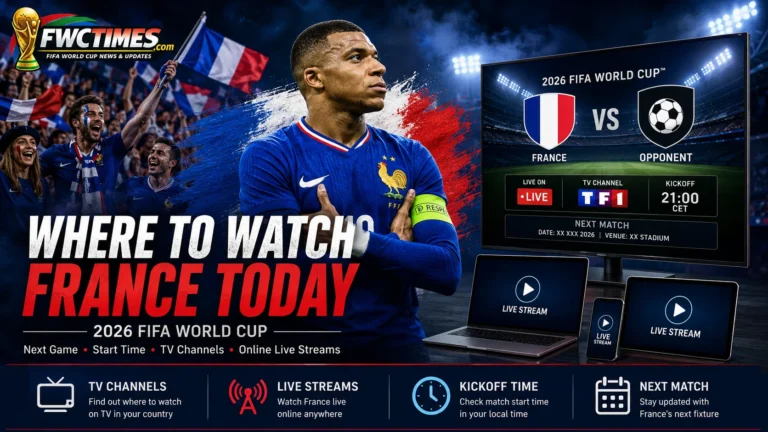 French fans follow the 2026 FIFA World Cup with next match time, TV channels, live streams, and match coverage.