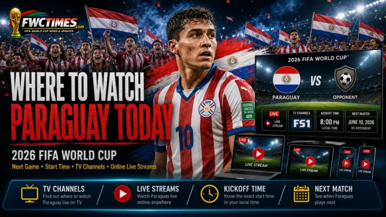 Paraguay fans watch the 2026 FIFA World Cup with next match details, start time, TV channels, and streams.