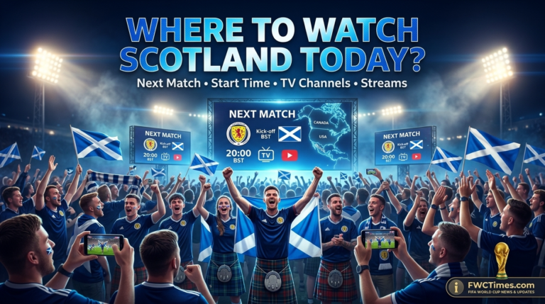 Scotland fans watch the 2026 FIFA World Cup with next match details, start time, TV channels, and streaming options.