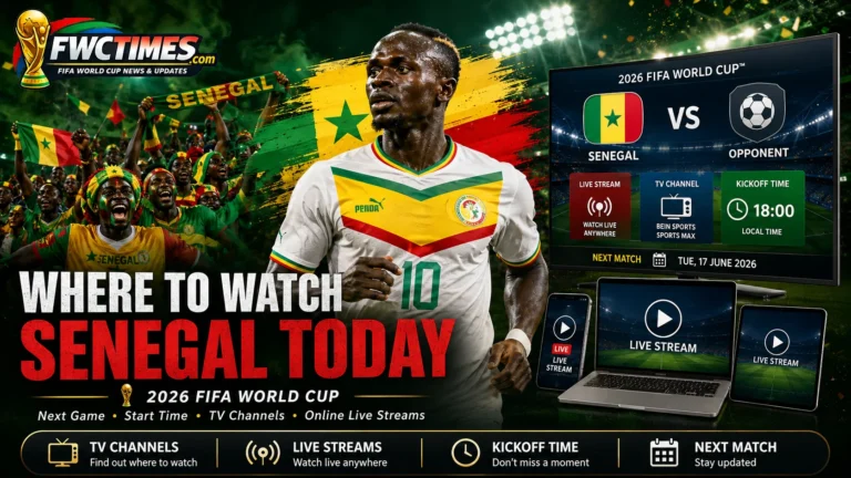 Senegal fans follow the 2026 FIFA World Cup with next match time, TV channels, live streams, and match coverage.