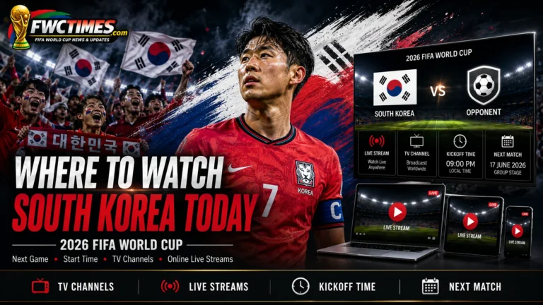 Get South Korea 2026 World Cup watch info today, with next match time, TV channels, and live streaming options.